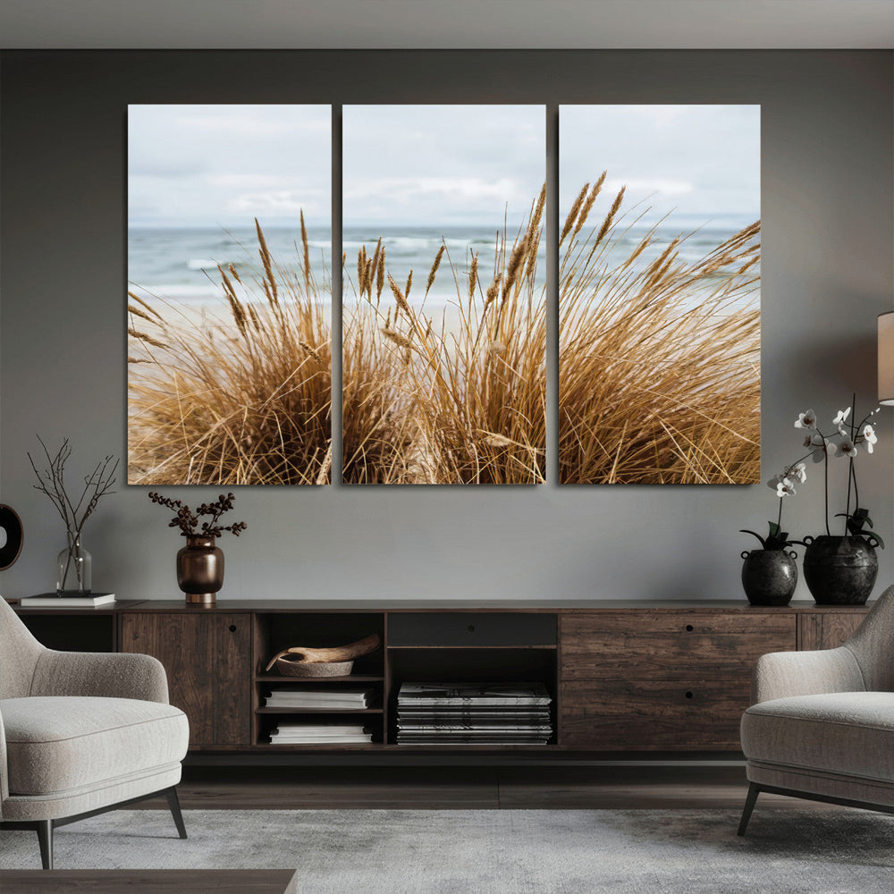 Beach Grass Wall Art Canvas Print – Framed Coastal Dunes Art