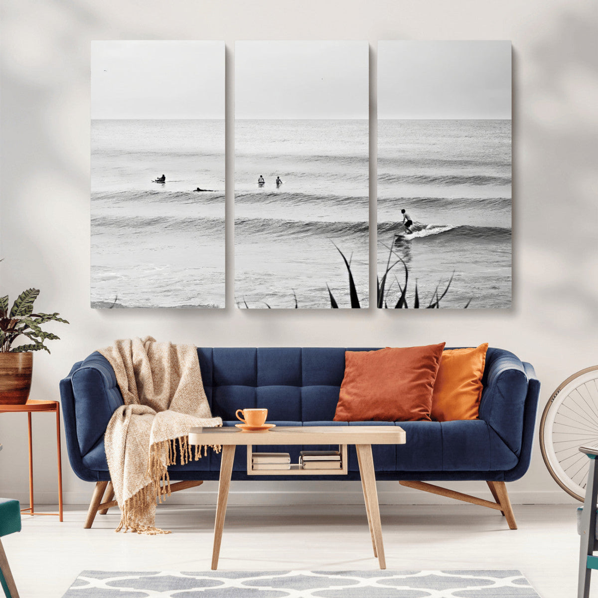 Surfer Silhouette Wall Art – Framed Calm Ocean Canvas