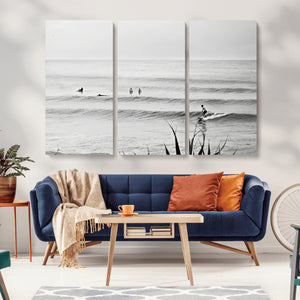 Surfer Silhouette Wall Art – Framed Calm Ocean Canvas