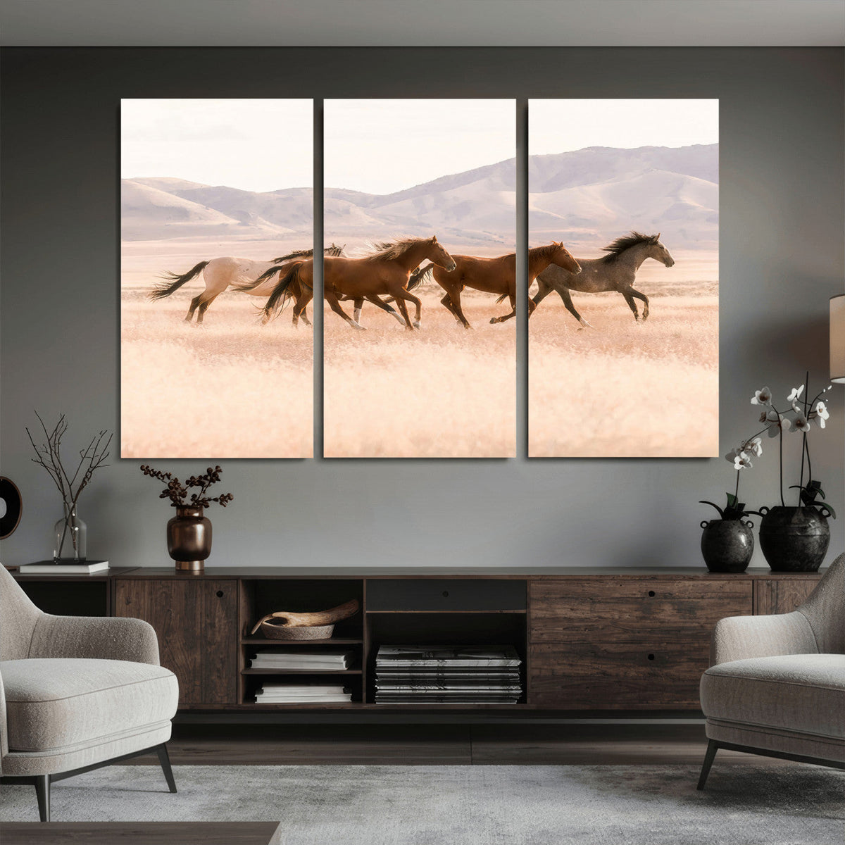 Wild Horse Wall Art Canvas Print – Framed Rustic Western Art