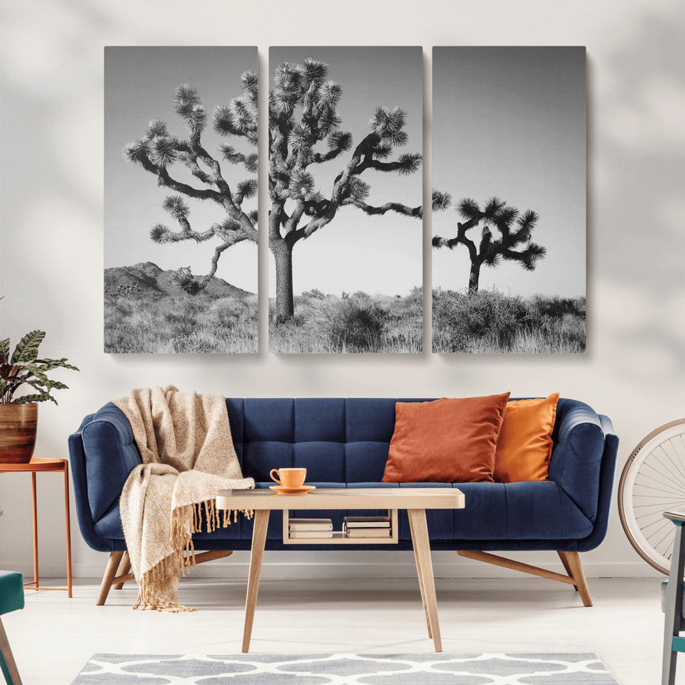 Joshua Tree Wall Art Canvas Print – Framed Monochrome Desert