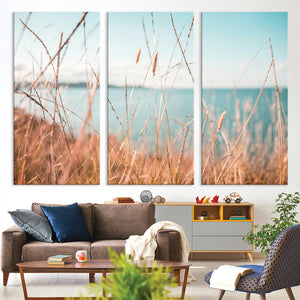 Coastal Grass Landscape Wall Art Canvas Print – Golden
