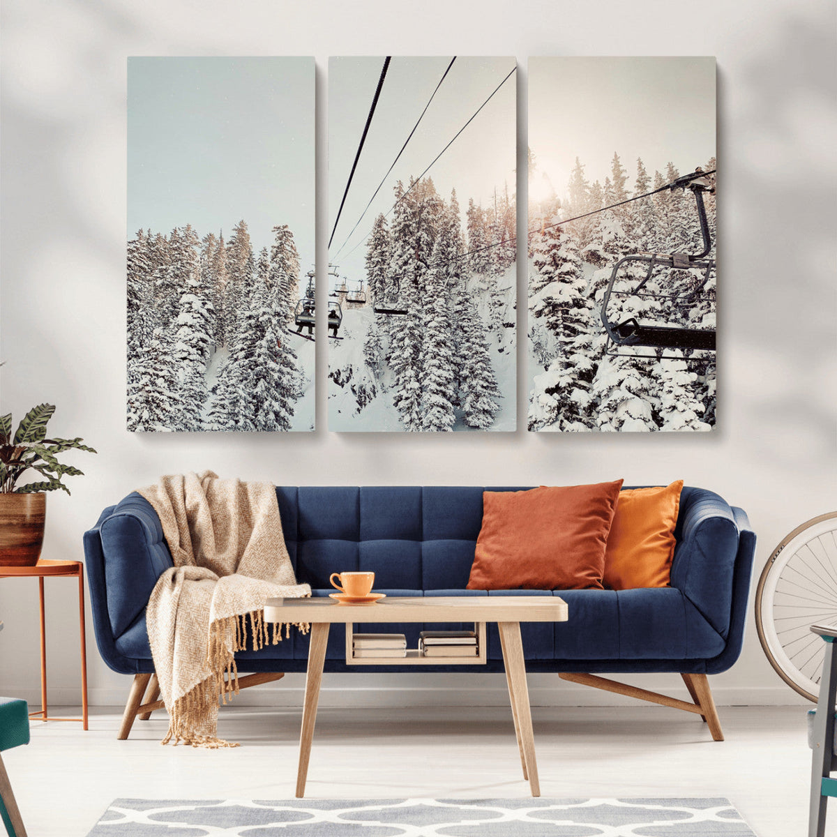 Frosty Pines Wall Art Canvas Print – Framed Cozy Cabin Ski
