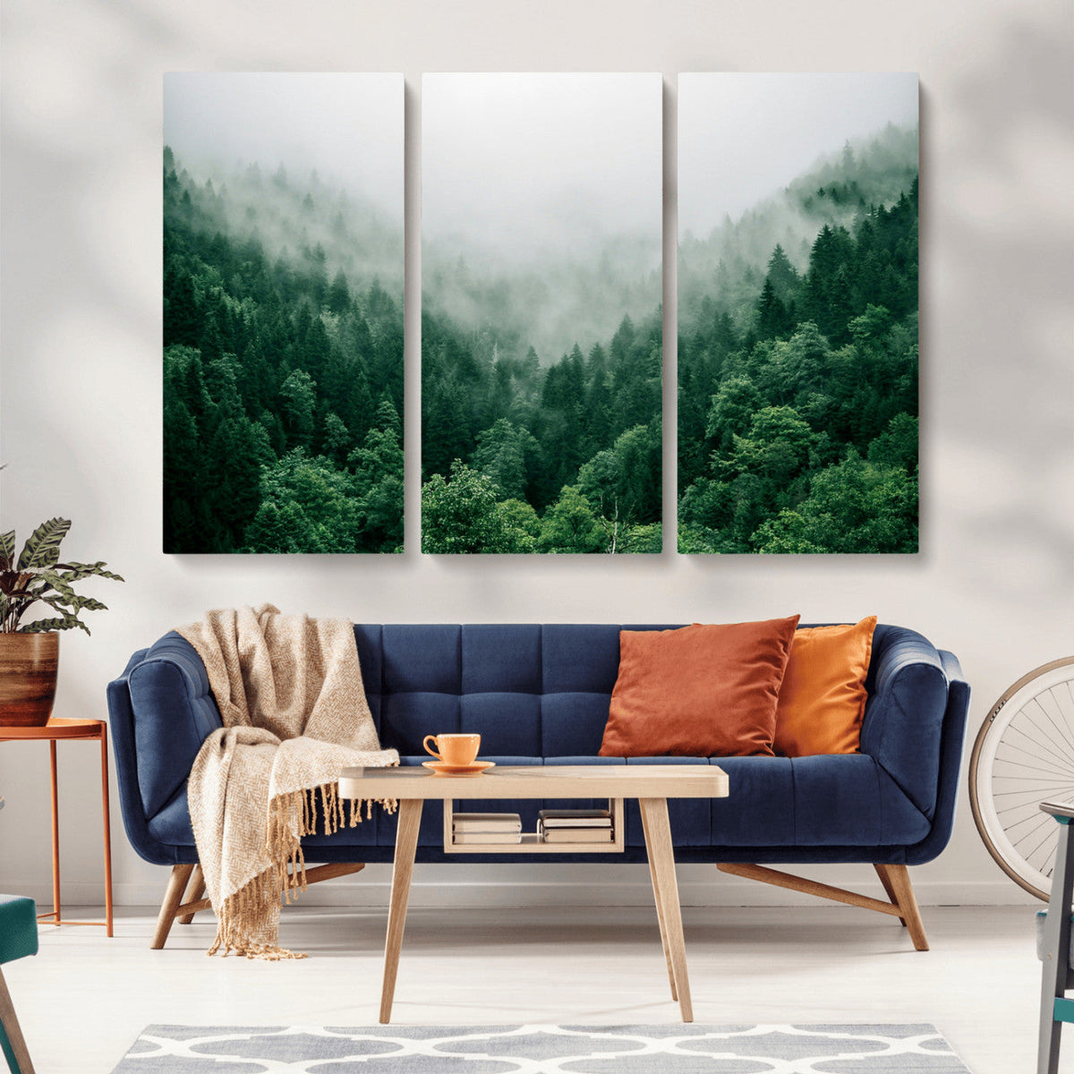 Misty Green Forest Canvas Print – Framed Serene Foggy Pine