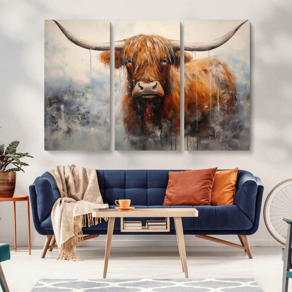 Scottish Highland Wall Art Canvas Print, Framed Longhorn Art