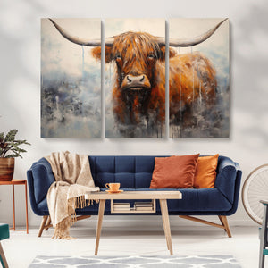 Scottish Highland Wall Art Canvas Print, Framed Longhorn Art
