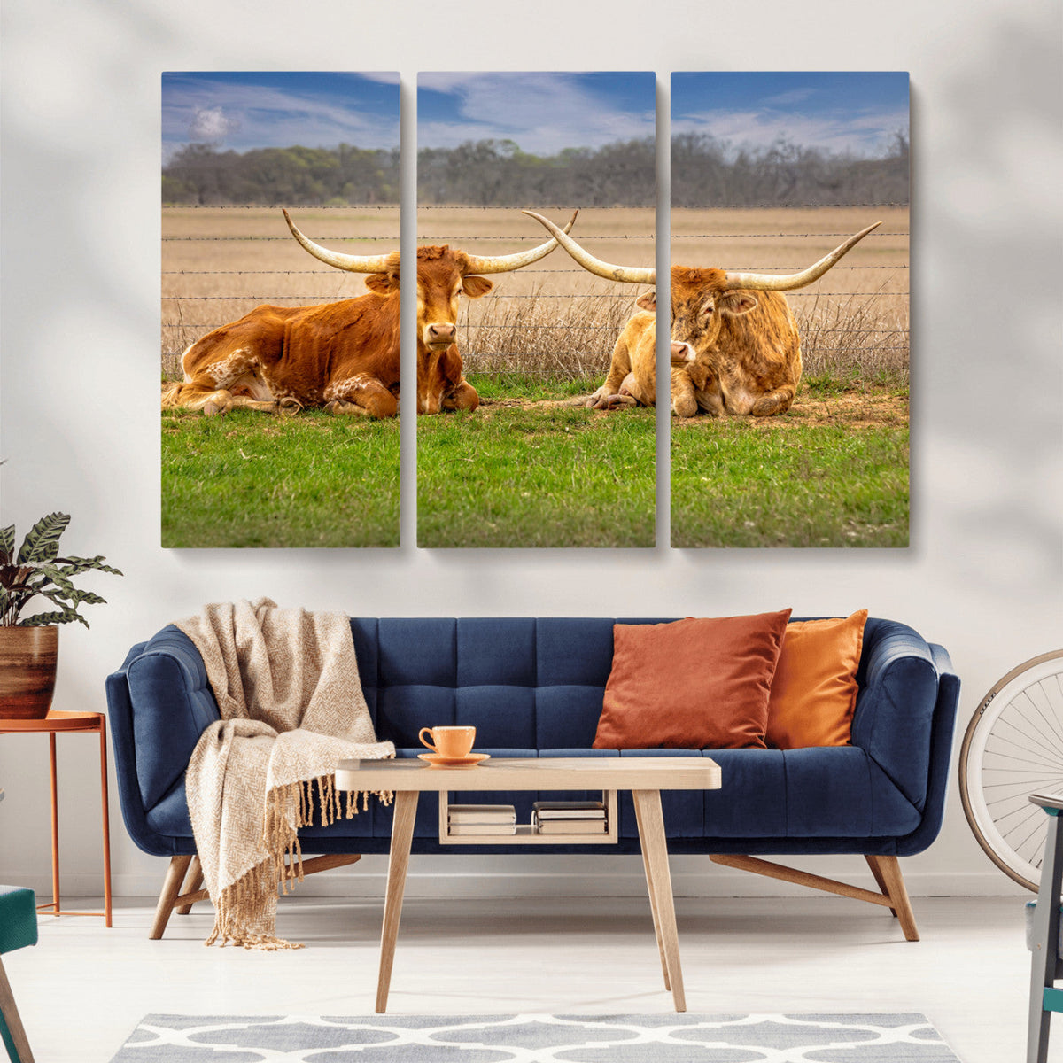 Texas Longhorn Pair Wall Art Canvas Print – Peaceful Rustic