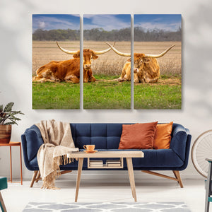 Texas Longhorn Pair Wall Art Canvas Print – Peaceful Rustic
