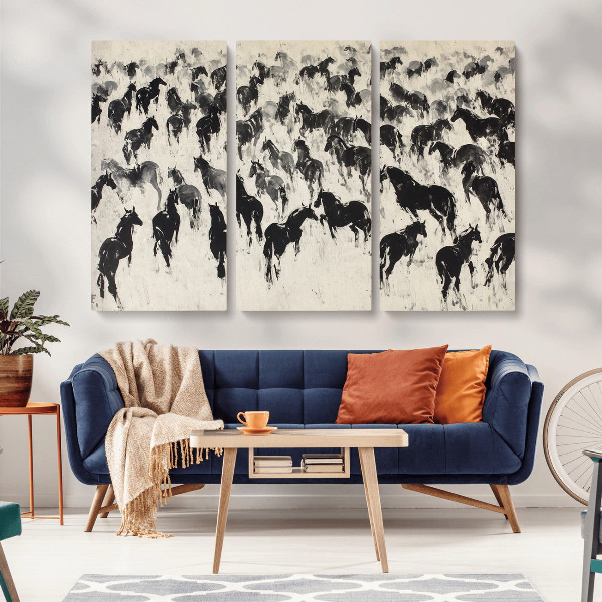 Wild Horse Stampede Wall Art Canvas Print – Monochrome