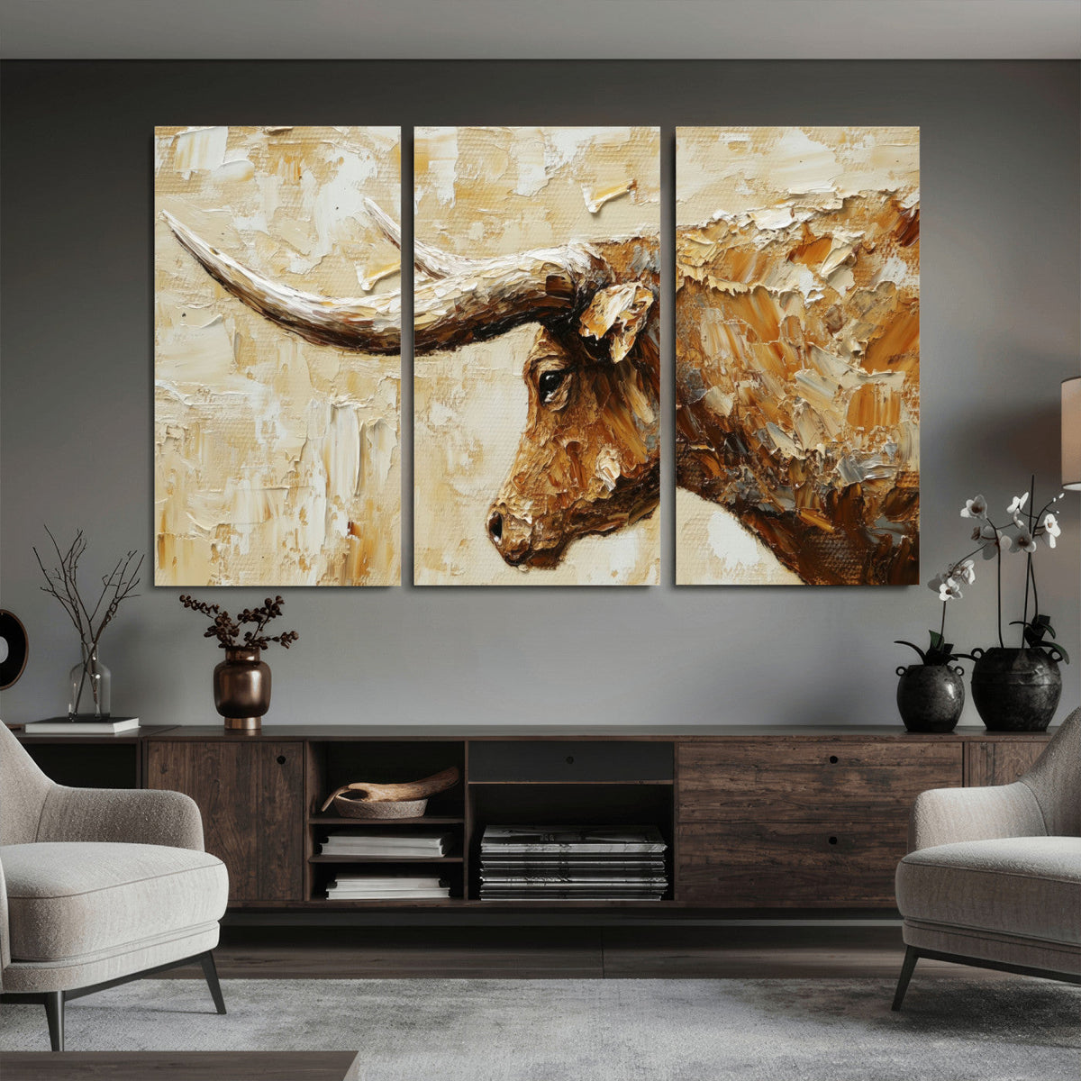 Rustic Longhorn Bull Wall Art Canvas Print – Vintage Western