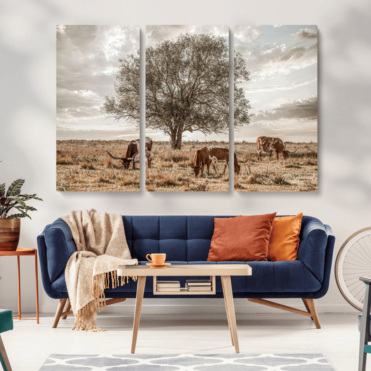 Texas Longhorn Cattle Wall Art, Rustic Western Ranch Canvas