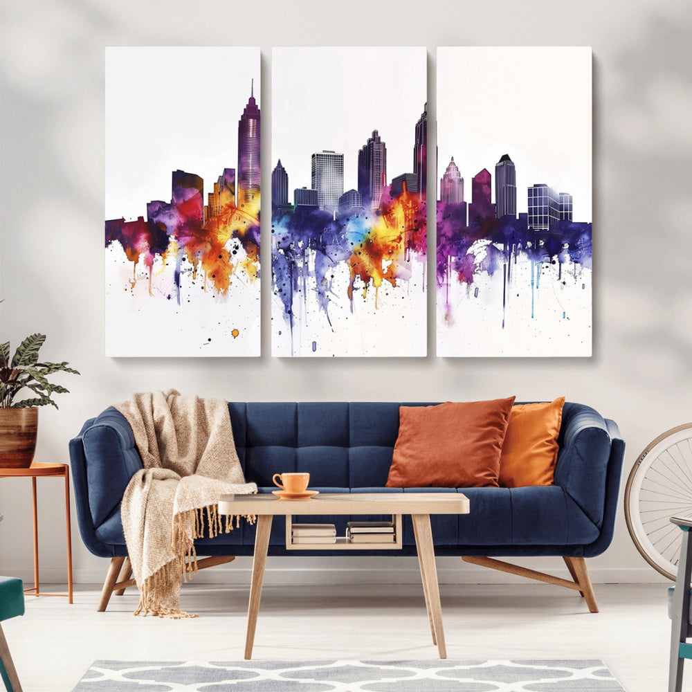Atlanta Skyline Wall Art Canvas Print – Framed Colorful