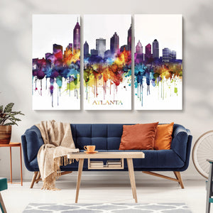 Atlanta Skyline Wall Art Canvas Print – Framed Colorful