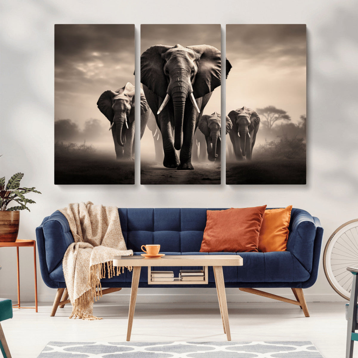 Elephant Family Wall Art Canvas Print, Framed Elephant Wall