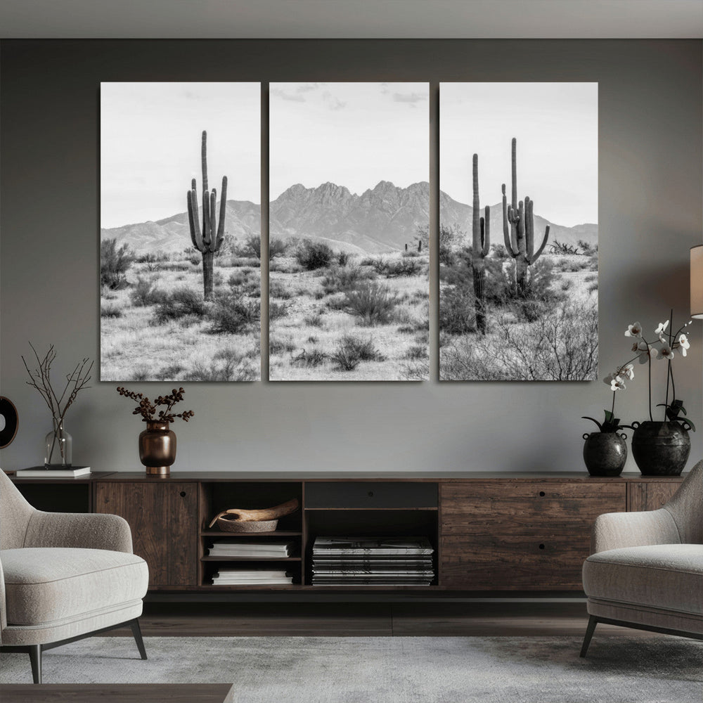 Black White Arizona Desert Canvas Wall Art Cactus Farmhouse