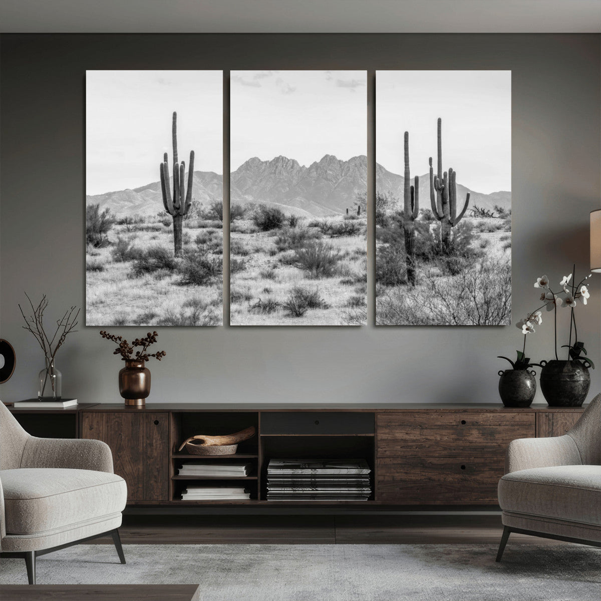Black White Arizona Desert Canvas Wall Art Cactus Farmhouse