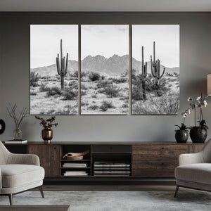 Black White Arizona Desert Canvas Wall Art Cactus Farmhouse