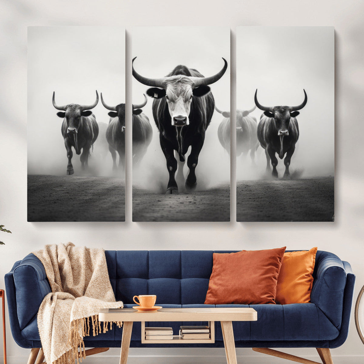 Texas Longhorn Wall Art Canvas Print, Framed Speckled Cow