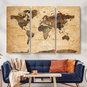 Push Pin World Map Canvas Print – Travel Tracker Wall Art