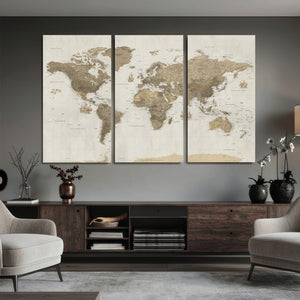 Detailed World Map Wall Art Canvas Print