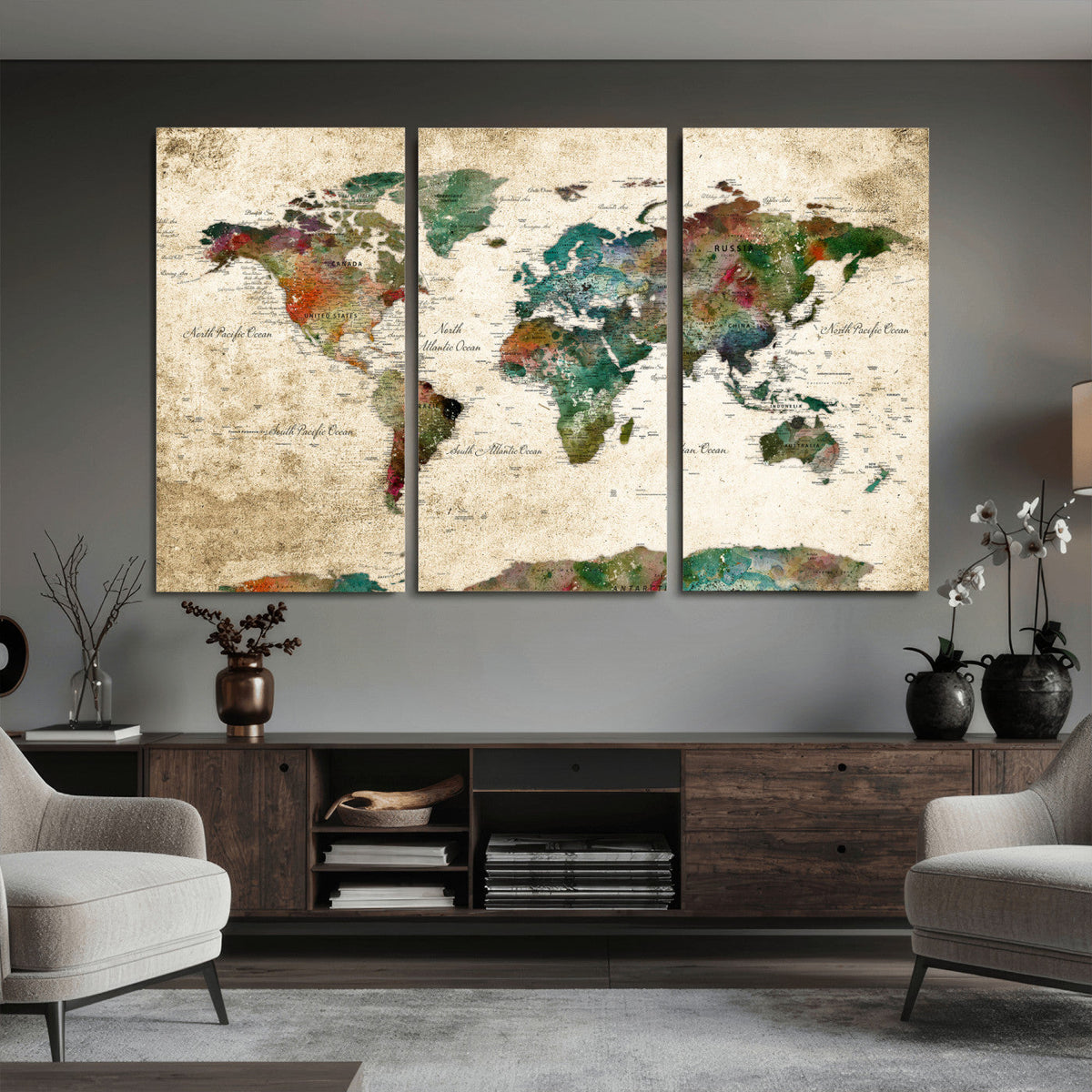 World Map Canvas Print – Framed Detailed Map of the World