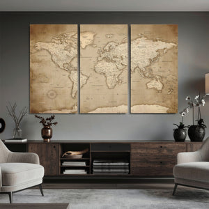 Colorful Watercolor World Map Canvas Wall Art – Framed