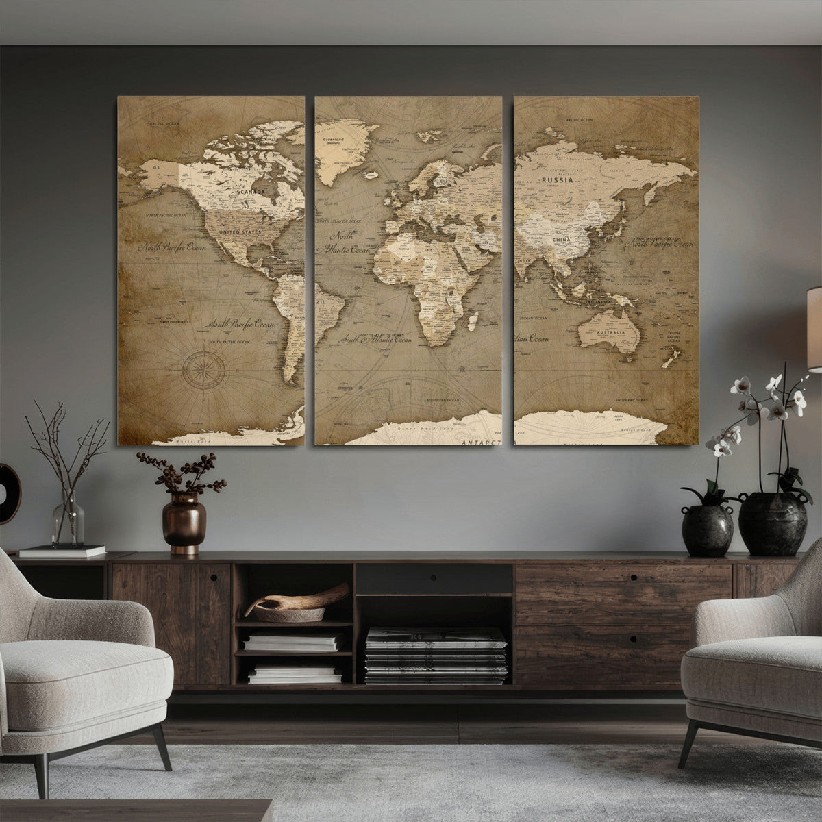 World Map Wall Art Canvas Print, Framed Map Art Picture