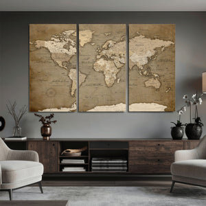 World Map Wall Art Canvas Print, Framed Map Art Picture