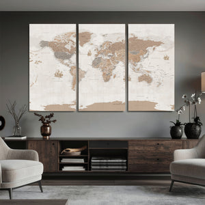 Framed Large World Map Canvas Print for Office Decor
