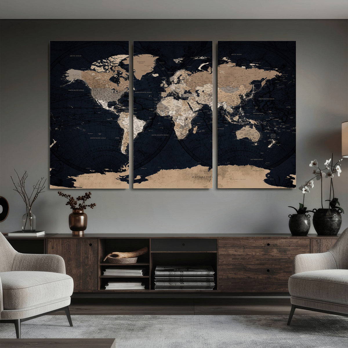 Grunge Wall Art World Map Canvas Print