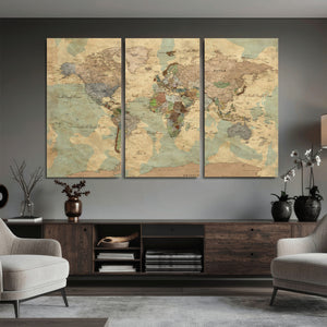 Vintage World Map Wall Art | Ready to Hang and Framed