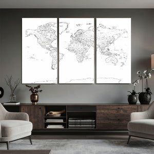 World Map Canvas Print – Framed Modern Detailed Map of the