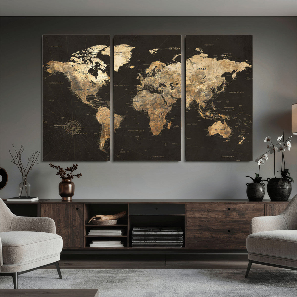Framed World Map with Pin Canvas Print – Detailed World Map