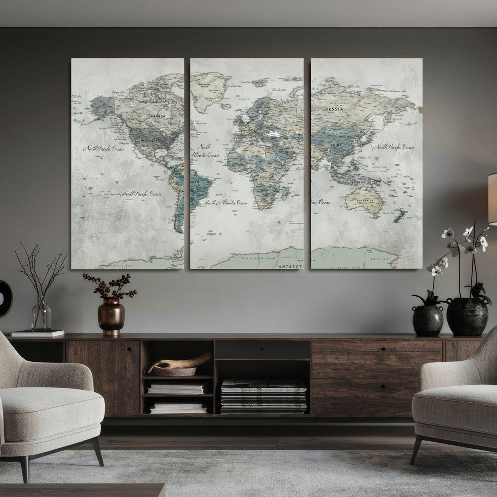 Neutral Vintage World Map Canvas Wall Art Print, Classic Map