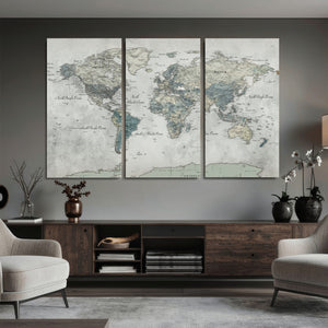 Neutral Vintage World Map Canvas Wall Art Print, Classic Map