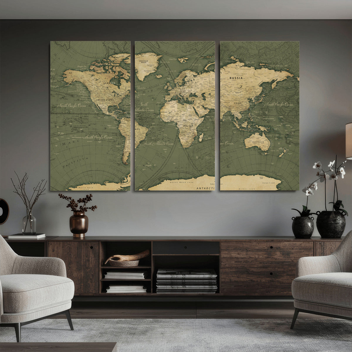 Large World Map Canvas Wall Art Print for Study Room Decor -