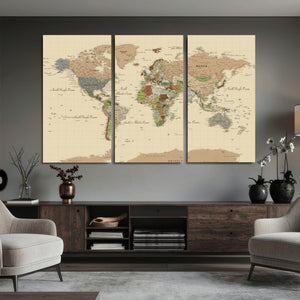 Extra Large World Map Canvas Print – Detailed Map of the