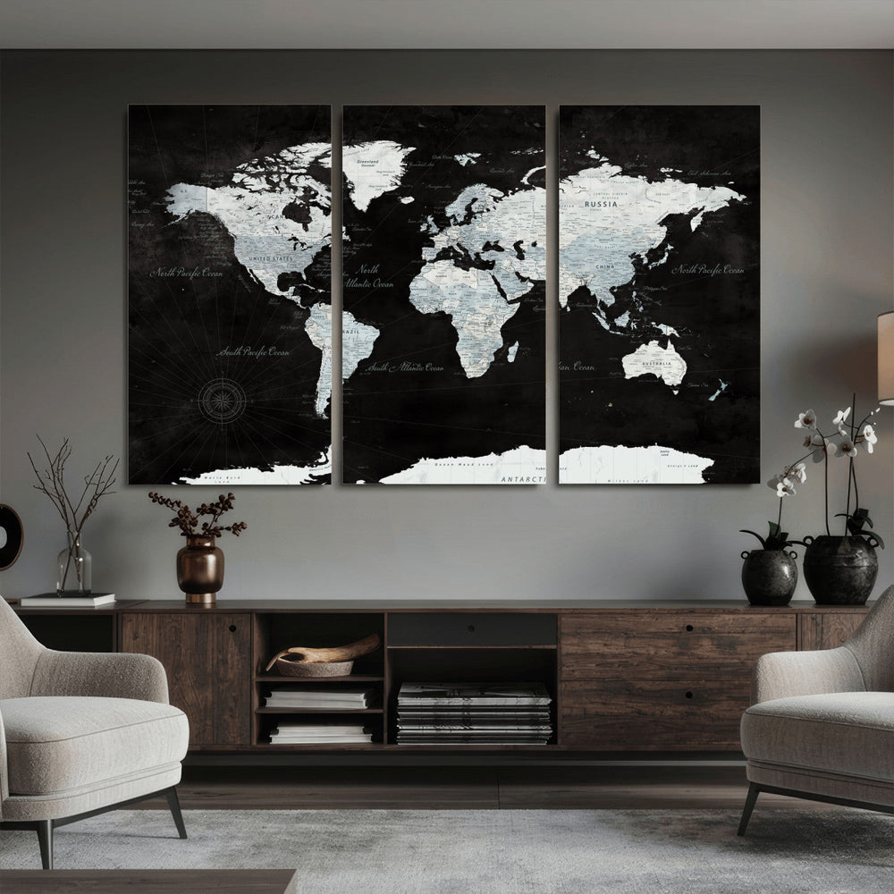 World Map Canvas Print – Framed Push Pin Wall Art, Color