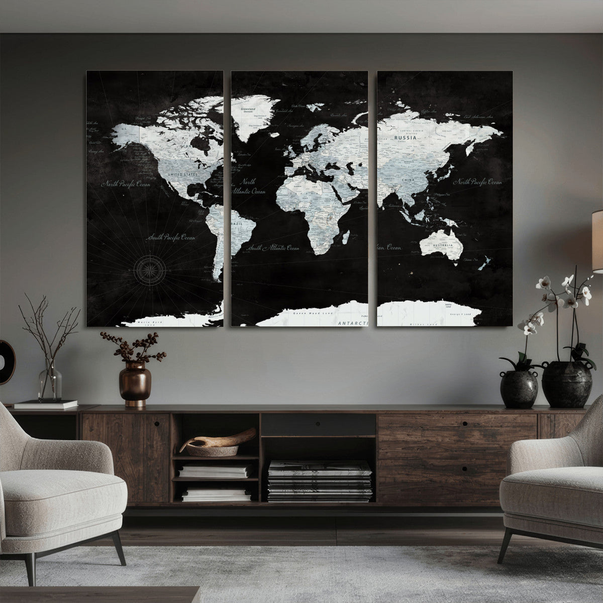 World Map Canvas Print – Framed Push Pin Wall Art, Color
