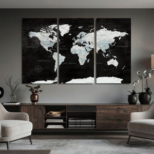 World Map Canvas Print – Framed Push Pin Wall Art, Color
