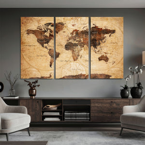 Modern Red and Gray World Map Canvas Print – Framed Wall Art