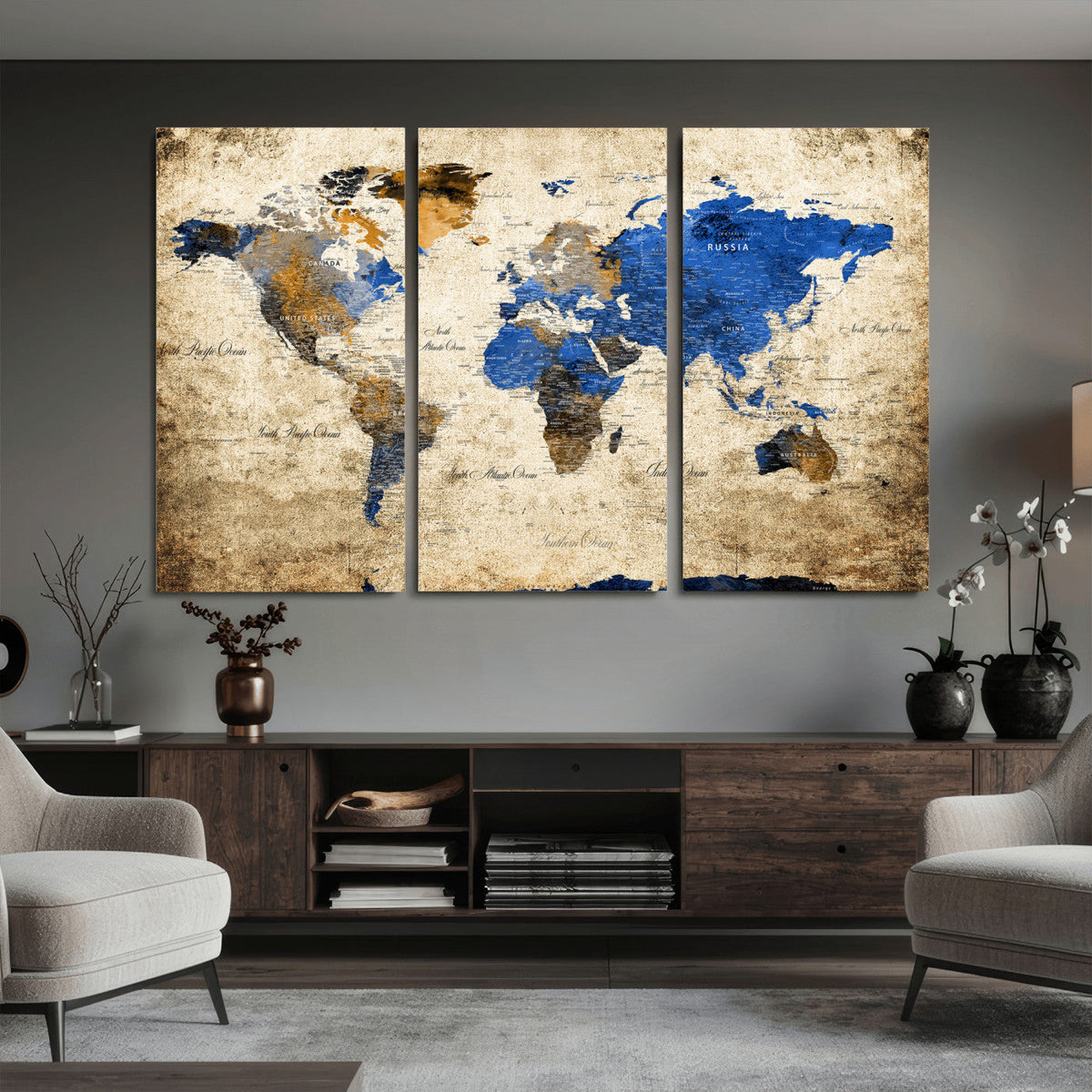World Map Canvas Print – Colorful Abstract Travel Map,