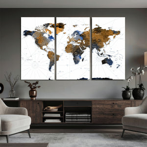 World Map Wall Art Canvas Print, Modern Decorative Framed