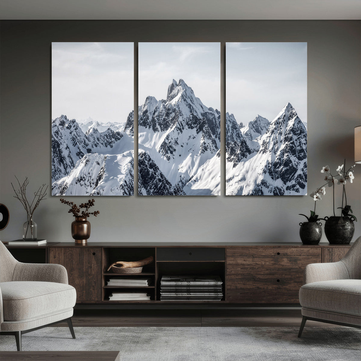 Snowy Mountain Range Canvas Print, Alpine Peaks Landscape