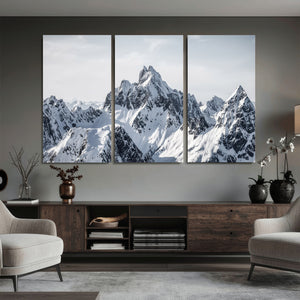 Snowy Mountain Range Canvas Print, Alpine Peaks Landscape