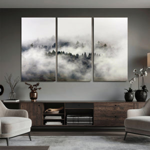Foggy Forest Wall Art Canvas Print, Misty Pine Tree