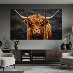 Highland Cow Wall Art Canvas Print, Rustic Farm Animal