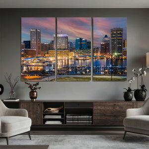 Baltimore Skyline Wall Art Canvas Print, Baltimore Downtown