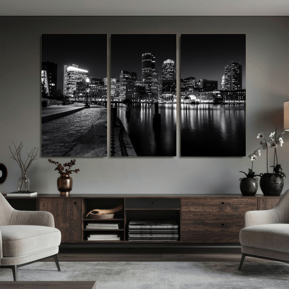 Boston Wall Art Canvas Print, Boston City Downtown Night