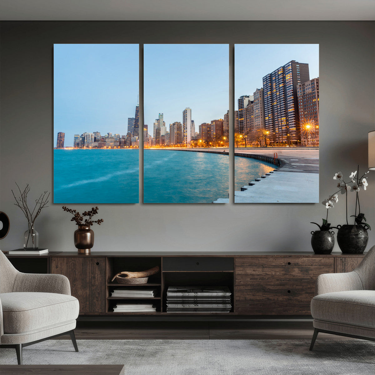 Chicago Wall Art Canvas Print, Chicago City Downtown Night